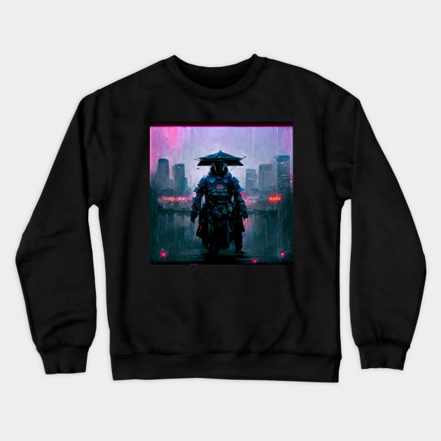 Mission - Cyberpunk Cityscape Skyline Crewneck Sweatshirt by ArkMinted